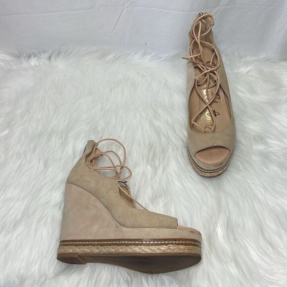 Sam Edelman Harriet Tan Suede Wedge Platform Sandals Sz 6.5 - Picture 4 of 7